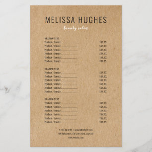 Simple Modern Rustic Kraft Salon Service Menu