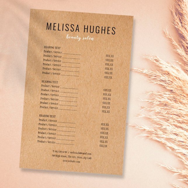 Simple Modern Rustic Kraft Salon Service Menu (Creator Uploaded)