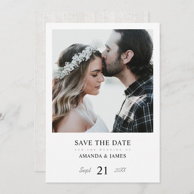 Simple Modern Rustic Photo Save the Date Invitation (Front/Back)