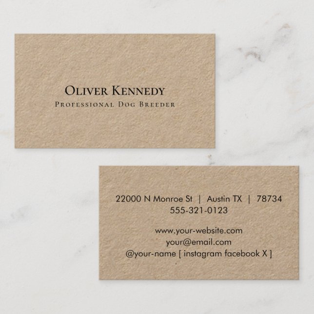 Simple Modern Rustic Premium Kraft Paper   Business Card (Front/Back)