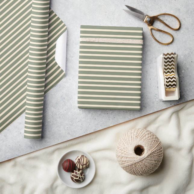 Simple `Modern `Rustic Sage Green Striped Wrapping Paper (Crafts)