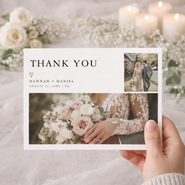 Simple Modern Rustic Two Photo Wedding  Thank You Card (Creator Uploaded)