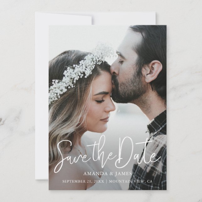 Simple Modern Rustic Wedding Photo Save The Date (Front)