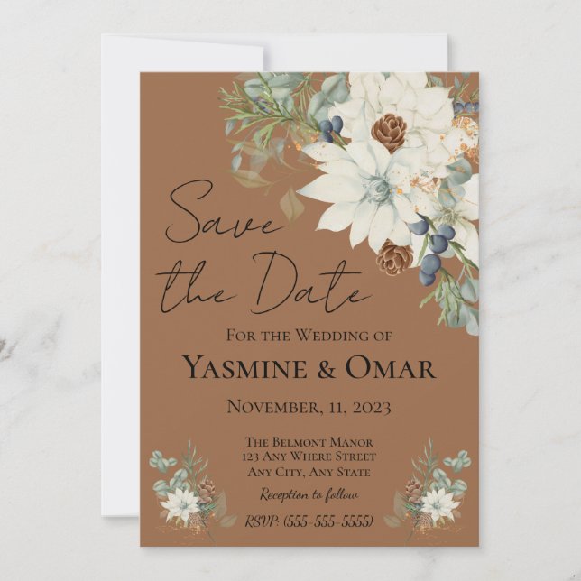Simple Modern Rustic White floral Wedding Invitation (Front)