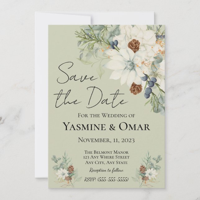 Simple Modern Rustic White floral Wedding Invitation (Front)