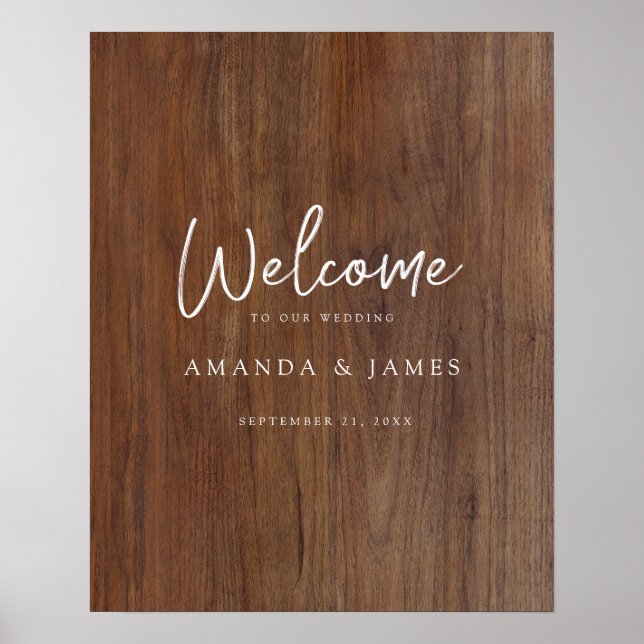 Simple Modern Rustic Wood Look Wedding Welcome Poster (Front)