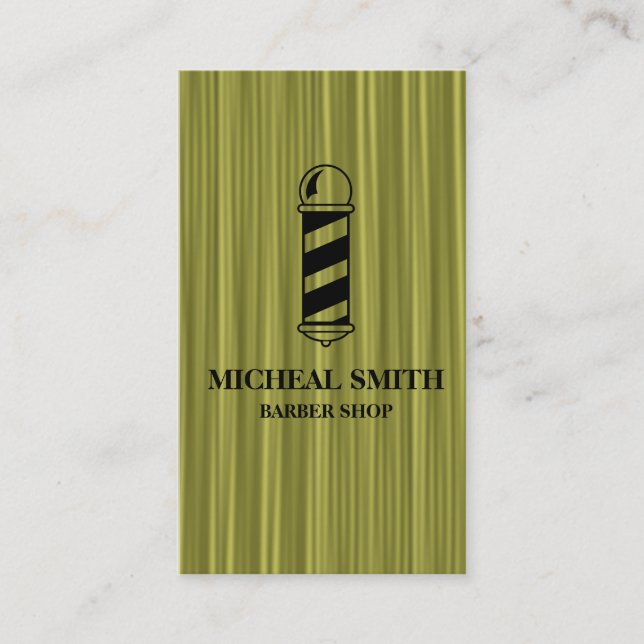 Simple Modern Rustic Wood Pole Barber Shop Business Card (Front)
