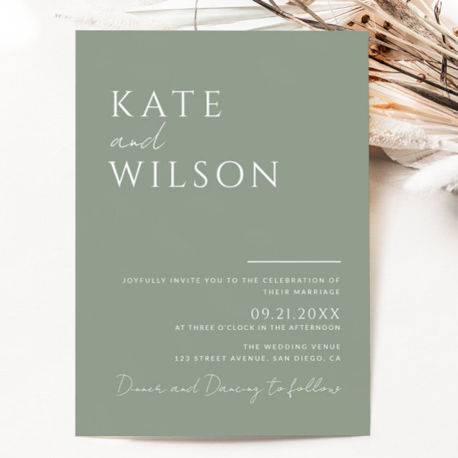 Simple Modern Sage Green and White Wedding Invitation (Creator Uploaded)