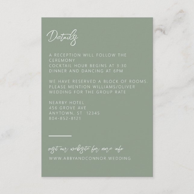 Simple Modern Sage Green Calligraphy Enclosure Card (Front)