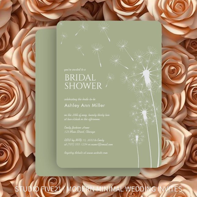 Simple Modern Sage Green Dandelion Bridal Shower Invitation (Creator Uploaded)