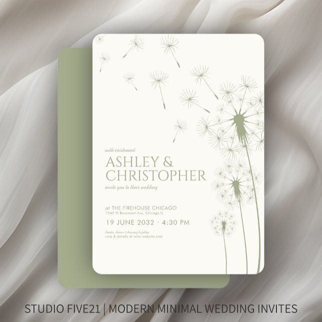 Simple Modern Sage Green Dandelion Wedding Invitation (Creator Uploaded)