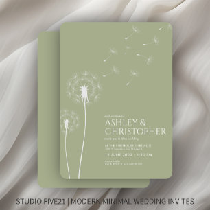 Simple Modern Sage Green Dandelion Wedding Invitation