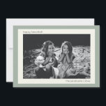 Simple Modern Sage Green Hanukkah Family Photo Holiday Card<br><div class="desc">Celebrate Hanukkah with style and elegance using this Custom Simple Modern Sage Green Hanukkah Photo Card. Featuring a chic sage green background and clean, minimalist design, this holiday card allows you to personalise with your favourite family photo and custom message. Perfect for sending warm wishes to friends and family during...</div>