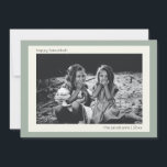 Simple Modern Sage Green Hanukkah Family Photo Holiday Card<br><div class="desc">Celebrate Hanukkah with style and elegance using this Custom Simple Modern Sage Green Hanukkah Photo Card. Featuring a chic sage green background and clean, minimalist design, this holiday card allows you to personalise with your favourite family photo and custom message. Perfect for sending warm wishes to friends and family during...</div>