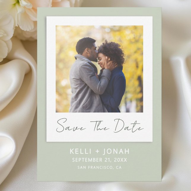 Simple Modern Sage Green Photo Wedding Save The Date (Creator Uploaded)