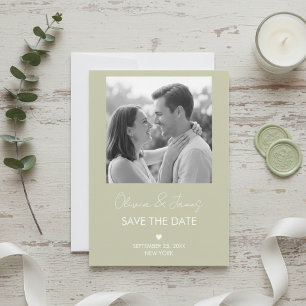 Simple Modern Sage Green Save the Date with Photo Invitation