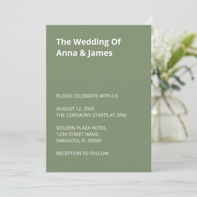 Simple Modern Sage Green Wedding Invitation (Standing Front)