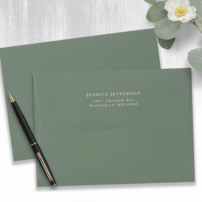 Simple Modern Sage Green Wedding Invitation Envelope (Simple Sage Green Modern Wedding Envelope)