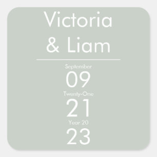 Simple Modern Sage Green Wedding Invitation Square Sticker