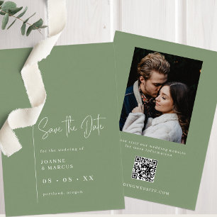 Simple Modern Sage Photo & QR Code Save The Date