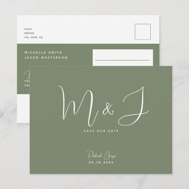 Simple Modern Sage Wedding Save the Date  Postcard (Front/Back)