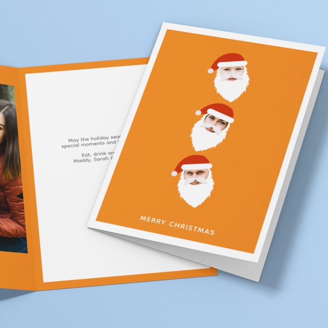 Simple Modern Santa Graphic Orange Christmas Photo Holiday Card (Creator Uploaded)