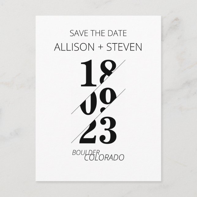 Simple, modern save the date design postcard (Front)