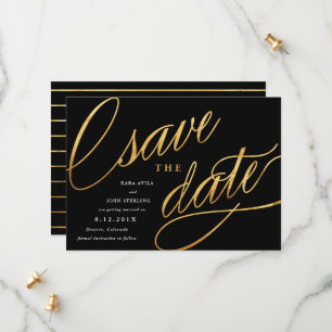 Simple Modern Save the Dates   Black & Gold Save The Date