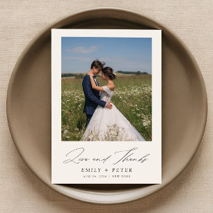 Simple Modern Script 2 Photo Wedding Thank You Card