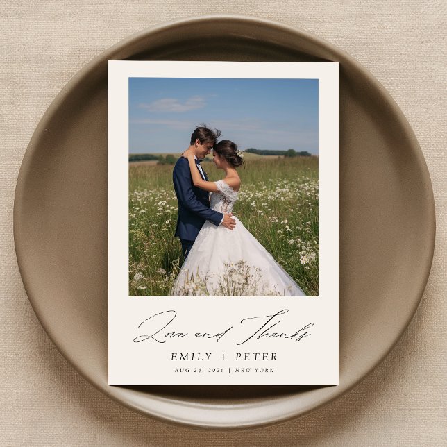 Simple Modern Script 2 Photo Wedding Thank You Card (Creator Uploaded)