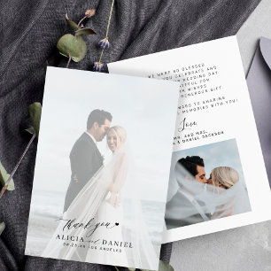 Simple modern script 2 photos wedding thank you card