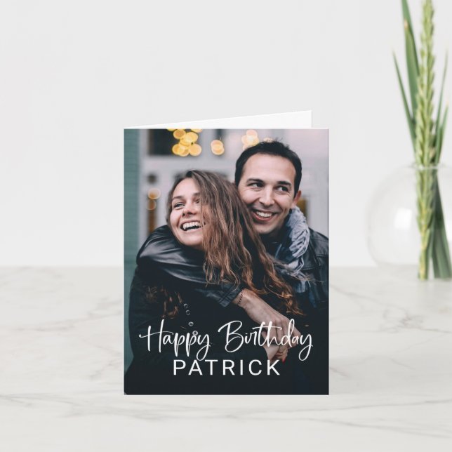 Simple Modern Script and Photo | Happy Birthday Card (Front)