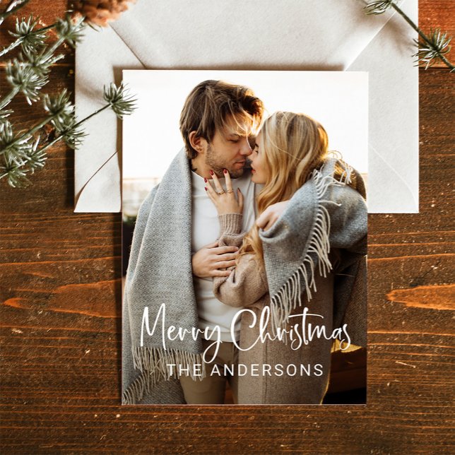 Simple Modern Script and Photo | Merry Christmas Holiday Card (Creator Uploaded)