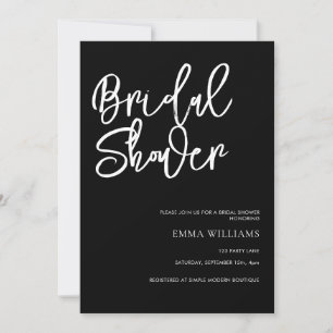 Simple Modern Script Black and White Bridal Shower Invitation