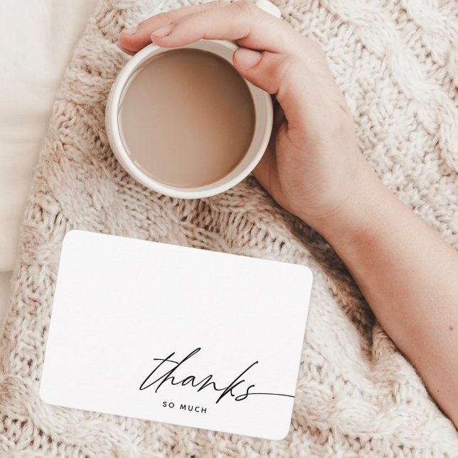 Simple Modern Script Black and White Thanks  Thank You Card (Creator Uploaded)
