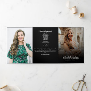 Simple Modern Script Black Funeral/Memorial Tri-Fold Programme