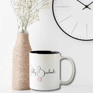 Simple Modern Script Black White Personalized Chic Two-Tone Coffee Mug