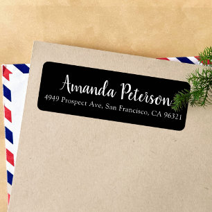 Simple Modern Script Black White Return Address Label