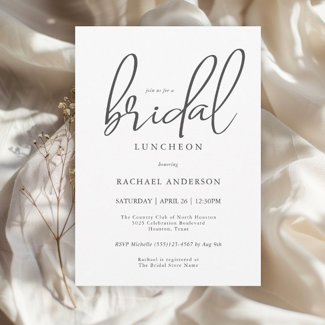 Simple Modern Script Bridal Luncheon Invitation (Available in both printed and instant download digital formats.)