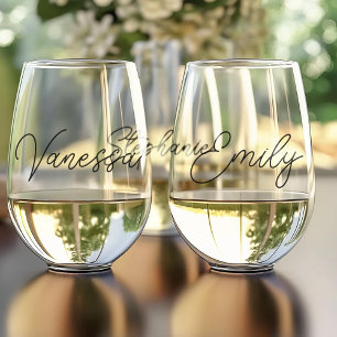Simple Modern Script Bridesmaids Gift Personalised Stemless Wine Glass
