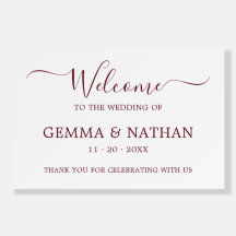 Simple Modern Script Burgundy Wedding Welcome Sign
