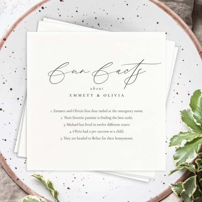 Simple Modern Script Calligraphy Fun Facts Wedding Napkin (Creator Uploaded)