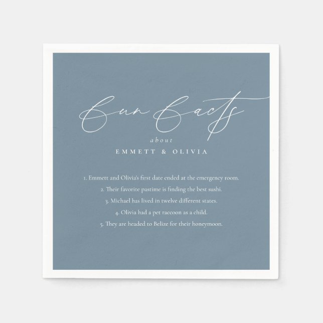 Simple Modern Script Calligraphy Fun Facts Wedding Napkin (Front)