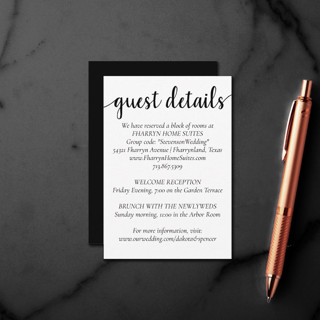 Simple Modern Script | Classic Black Guest Detail Enclosure Card (Creator Uploaded)