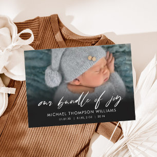 Simple Modern Script Copy Photo Birth Announcement