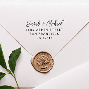 Simple Modern Script Couples Names Return Address Rubber Stamp