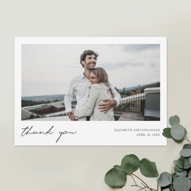 Simple Modern Script Custom Photo Wedding Thank You Card (Creator Uploaded)