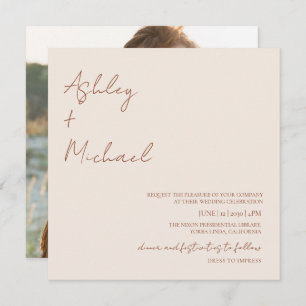 Simple Modern Script Dress Code Photo Boho Wedding Invitation