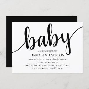 Simple Modern Script   Flourish Script Baby Shower Invitation