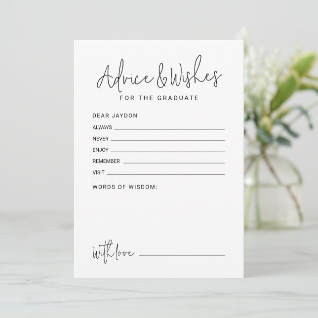 Simple Modern Script Graduate advice & wishes Card (Standing Front)